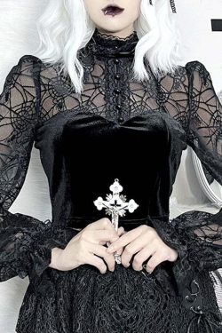 Gothic Elegant Lace Velvet Blouse - Y2K Grunge, 90s Fashion, Retro Style, Pastel Goth Outfits