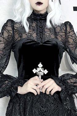 Gothic Elegant Lace Velvet Blouse - Y2K Grunge, 90s Fashion, Retro Style, Pastel Goth Outfits