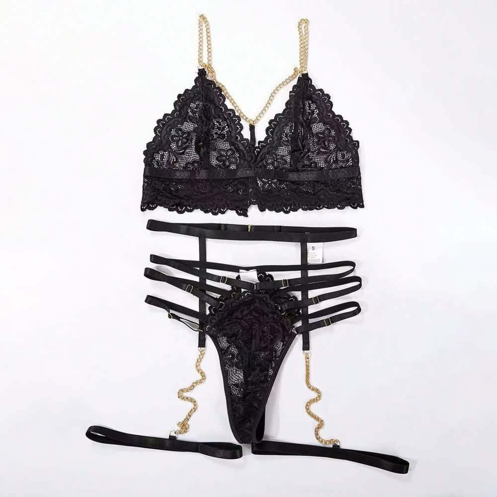 Gothic Floral Lace Bra & Panty Garter Lingerie Set - Y2K Grunge, 90s Retro, Pastel Goth