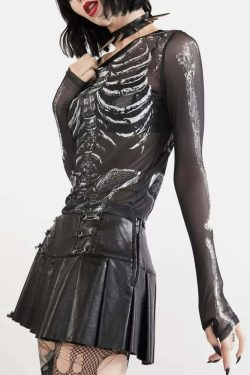 Gothic Glamour Sheer Skeleton Top - Y2K Grunge, 90s Fashion, Retro Style, Pastel Goth Outfits