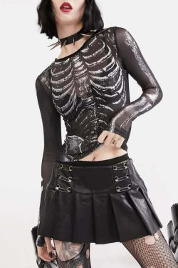 Gothic Glamour Sheer Skeleton Top - Y2K Grunge, 90s Fashion, Retro Style, Pastel Goth Outfits