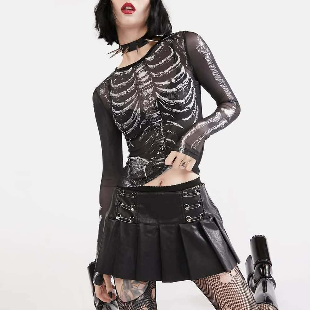 Gothic Glamour Sheer Skeleton Top - Y2K Grunge, 90s Fashion, Retro Style, Pastel Goth Outfits