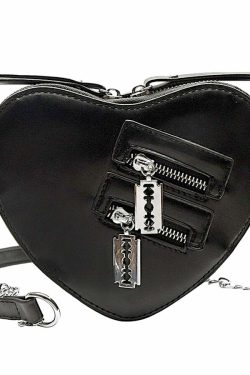 Gothic Heart Blade Crossbody Bag Black - Y2K Grunge, 90s Fashion, Retro Style, Y2K Club Outfit