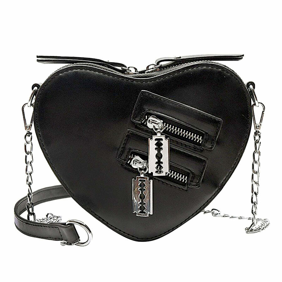 Gothic Heart Blade Crossbody Bag Black - Y2K Grunge, 90s Fashion, Retro Style, Y2K Club Outfit