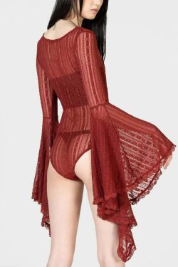 Gothic Lace Bell Sleeve Bodysuit - Y2K Grunge, 90s Fashion, Retro Style, Pastel Goth Outfit