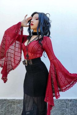 Gothic Lace Bell Sleeve Bodysuit - Y2K Grunge, 90s Fashion, Retro Style, Pastel Goth Outfit