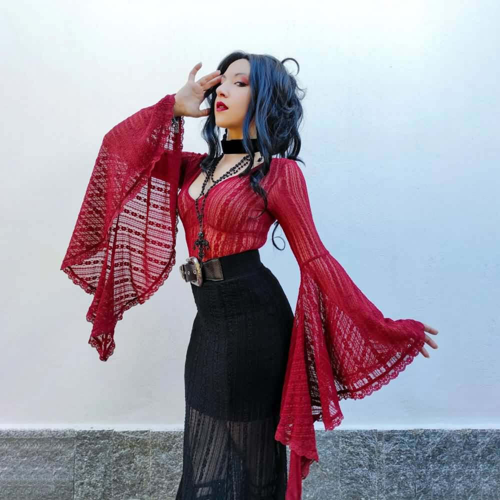 Gothic Lace Bell Sleeve Bodysuit - Y2K Grunge, 90s Fashion, Retro Style, Pastel Goth Outfit