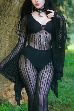 Gothic Lace Bell Sleeve Bodysuit - Y2K Grunge, 90s Fashion, Retro Style, Pastel Goth Outfit