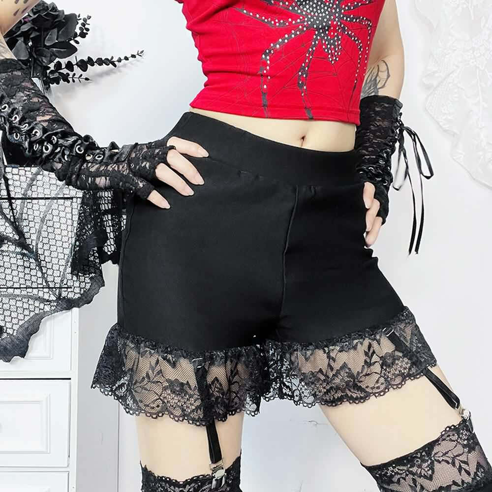 Gothic Lace Cut Out Bell Bottoms - Y2K Grunge, 90s Fashion, Retro Style, Summer Y2K Outfits