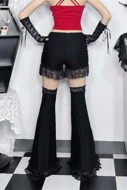 Gothic Lace Cut Out Bell Bottoms - Y2K Grunge, 90s Fashion, Retro Style, Summer Y2K Outfits