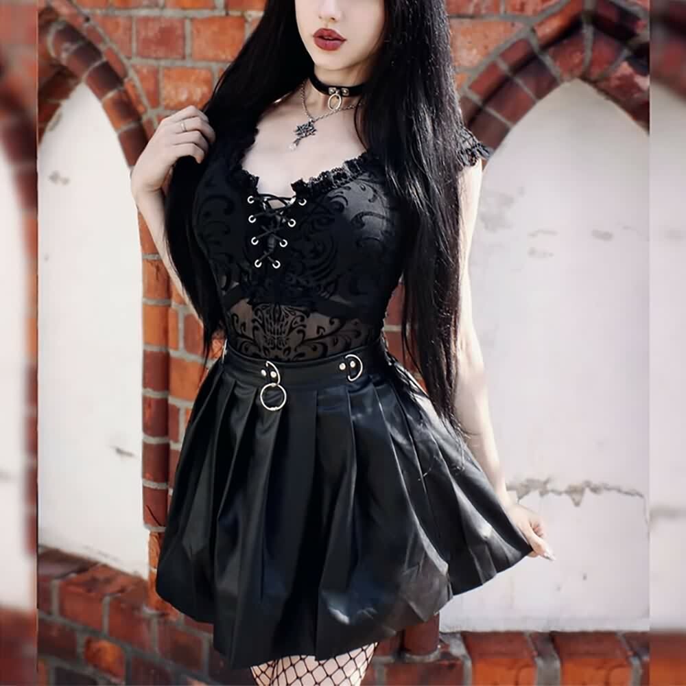 Gothic Lace Mesh Bodysuit - Y2K Grunge, 90s Fashion, Retro Style, Pastel Goth, Y2K