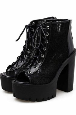 Gothic Lace Mesh Platform Boots - Y2K Grunge, 90s Fashion, Retro Style, Pastel Goth Outfits