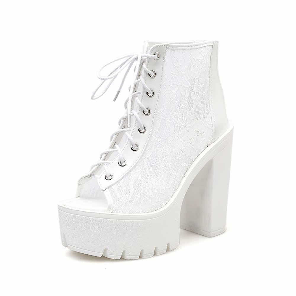 Gothic Lace Mesh Platform Boots - Y2K Grunge, 90s Fashion, Retro Style, Pastel Goth Outfits