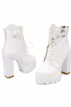 Gothic Lace Platform Boots - Y2K Grunge, 90s Fashion, Retro Style, Dark Y2K, Pastel Goth