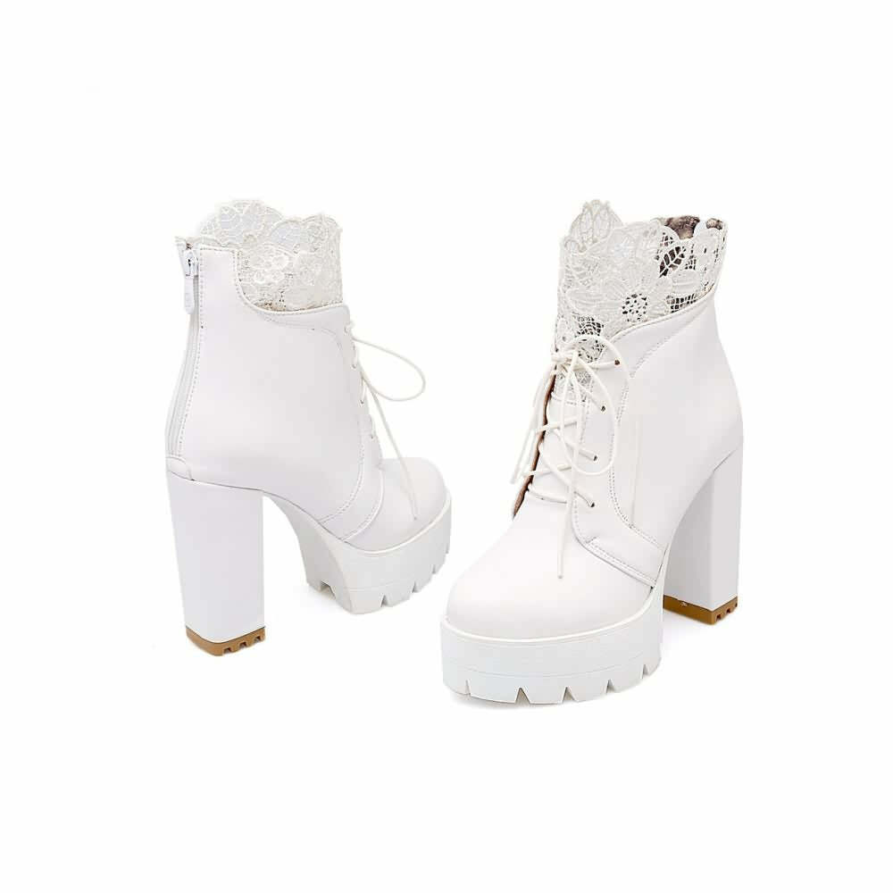 Gothic Lace Platform Boots - Y2K Grunge, 90s Fashion, Retro Style, Dark Y2K, Pastel Goth