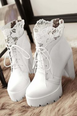 Gothic Lace Platform Boots - Y2K Grunge, 90s Fashion, Retro Style, Dark Y2K, Pastel Goth