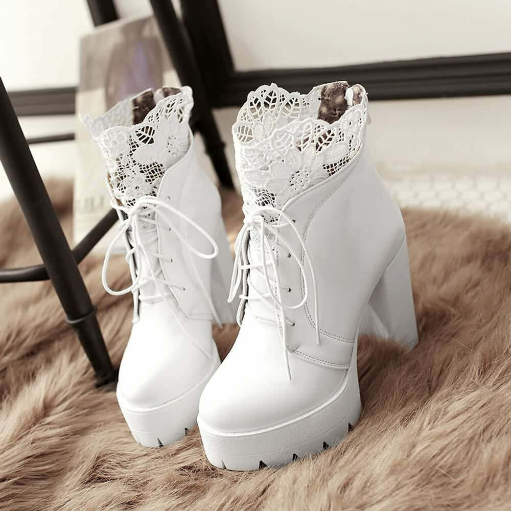 Gothic Lace Platform Boots - Y2K Grunge, 90s Fashion, Retro Style, Dark Y2K, Pastel Goth