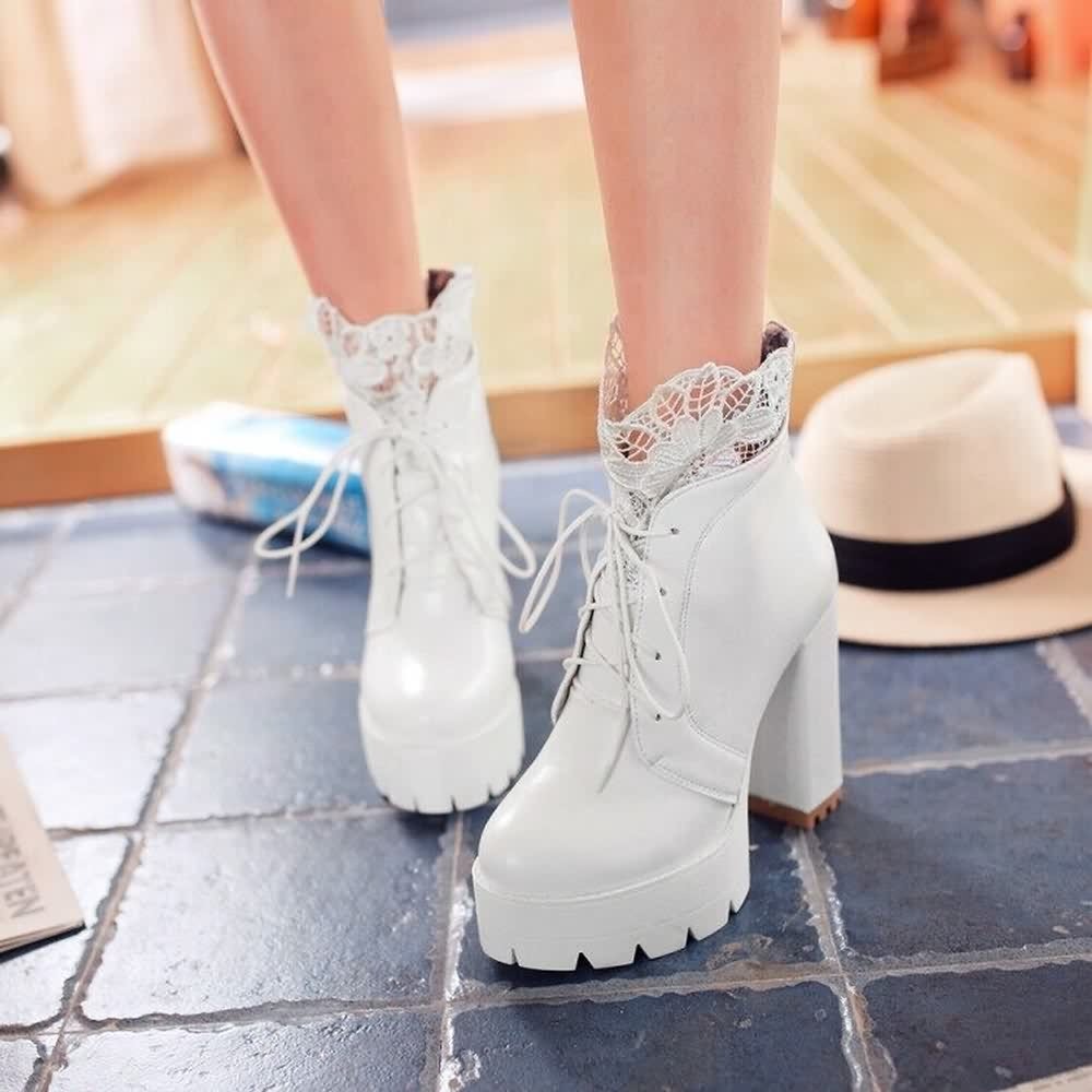 Gothic Lace Platform Boots - Y2K Grunge, 90s Fashion, Retro Style, Dark Y2K, Pastel Goth
