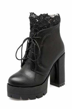 Gothic Lace Platform Boots - Y2K Grunge, 90s Fashion, Retro Style, Dark Y2K, Pastel Goth