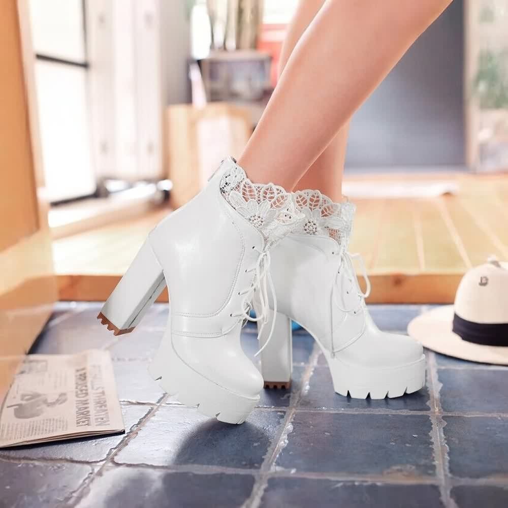 Gothic Lace Platform Boots - Y2K Grunge, 90s Fashion, Retro Style, Dark Y2K, Pastel Goth