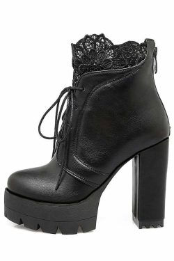 Gothic Lace Platform Boots - Y2K Grunge, 90s Fashion, Retro Style, Dark Y2K, Pastel Goth