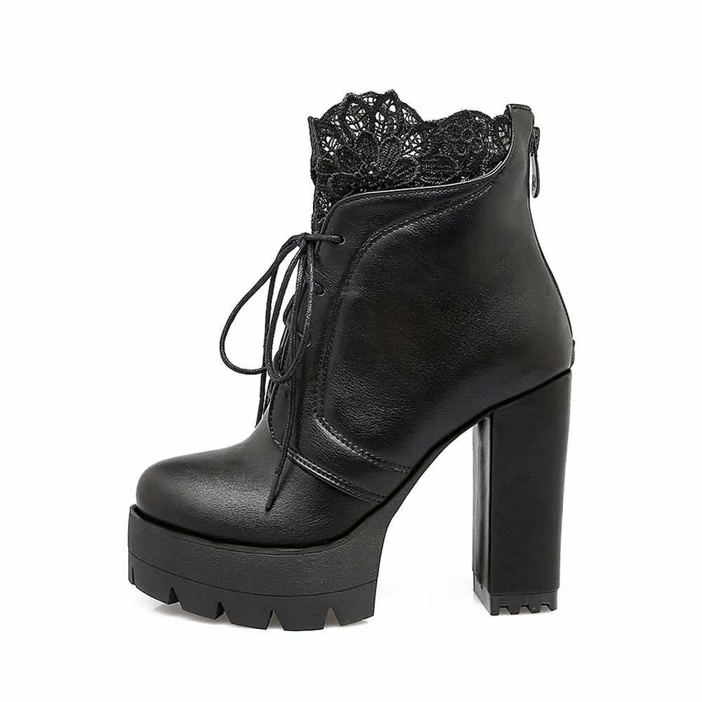 Gothic Lace Platform Boots - Y2K Grunge, 90s Fashion, Retro Style, Dark Y2K, Pastel Goth