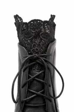 Gothic Lace Platform Boots - Y2K Grunge, 90s Fashion, Retro Style, Dark Y2K, Pastel Goth