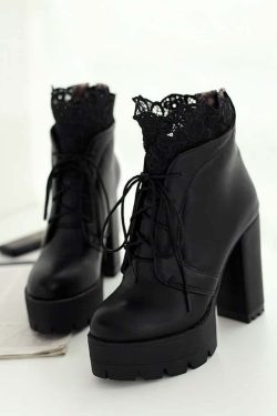Gothic Lace Platform Boots - Y2K Grunge, 90s Fashion, Retro Style, Dark Y2K, Pastel Goth