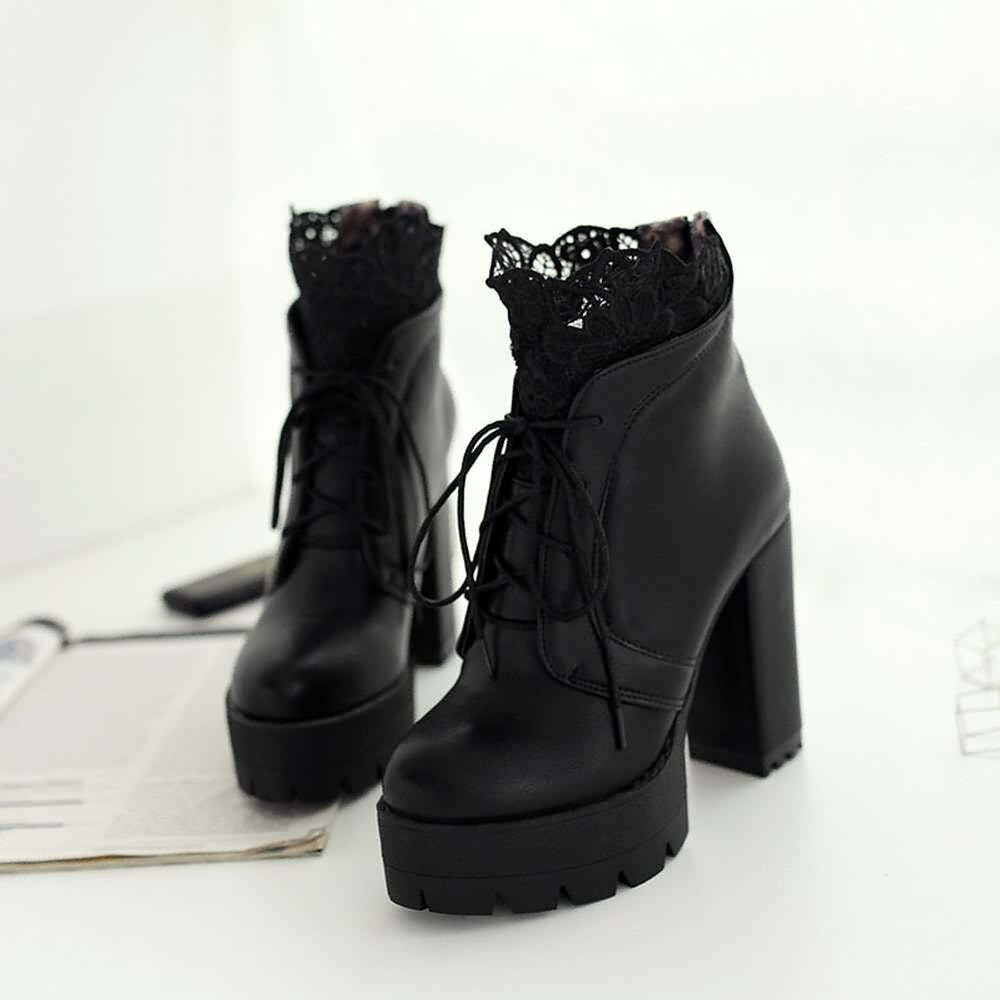 Gothic Lace Platform Boots - Y2K Grunge, 90s Fashion, Retro Style, Dark Y2K, Pastel Goth
