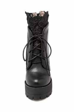 Gothic Lace Platform Boots - Y2K Grunge, 90s Fashion, Retro Style, Dark Y2K, Pastel Goth