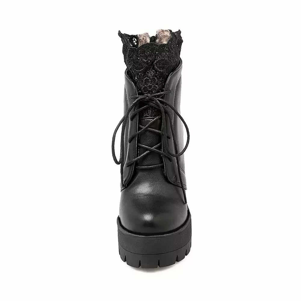 Gothic Lace Platform Boots - Y2K Grunge, 90s Fashion, Retro Style, Dark Y2K, Pastel Goth