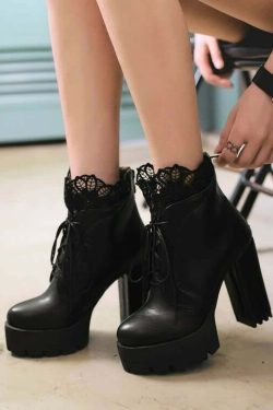 Gothic Lace Platform Boots - Y2K Grunge, 90s Fashion, Retro Style, Dark Y2K, Pastel Goth