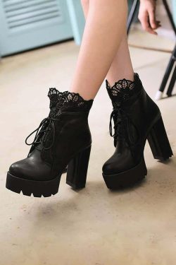 Gothic Lace Platform Boots - Y2K Grunge, 90s Fashion, Retro Style, Dark Y2K, Pastel Goth