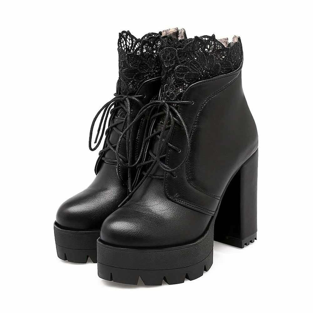 Gothic Lace Platform Boots - Y2K Grunge, 90s Fashion, Retro Style, Dark Y2K, Pastel Goth