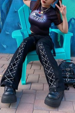 Gothic Lace Up Black Trousers - Y2K Grunge, 90s Fashion, Retro Style, Y2K Club & Party