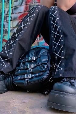 Gothic Lace Up Black Trousers - Y2K Grunge, 90s Fashion, Retro Style, Y2K Club & Party