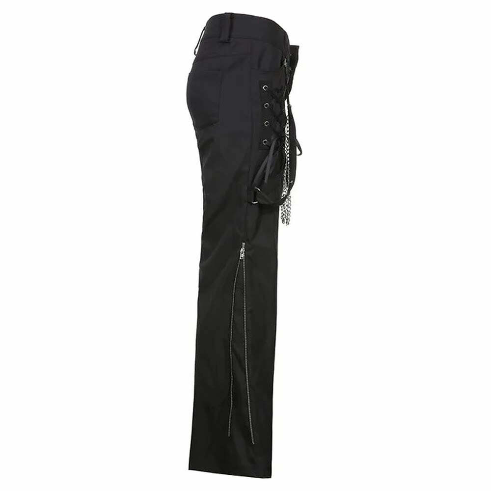 Gothic Lace Up Chain Pants - Y2K Grunge, 90s Fashion, Retro Style, Y2K Club & Party Outfits