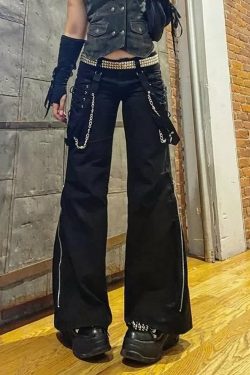 Gothic Lace Up Chain Pants - Y2K Grunge, 90s Fashion, Retro Style, Y2K Club & Party Outfits