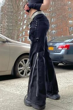 Gothic Lace Up Chain Pants - Y2K Grunge, 90s Fashion, Retro Style, Y2K Club & Party Outfits