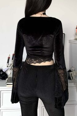 Gothic Lace Velvet Top - Y2K Grunge, 90s Fashion, Retro Style, Pastel Goth, Y2K Party Outfit