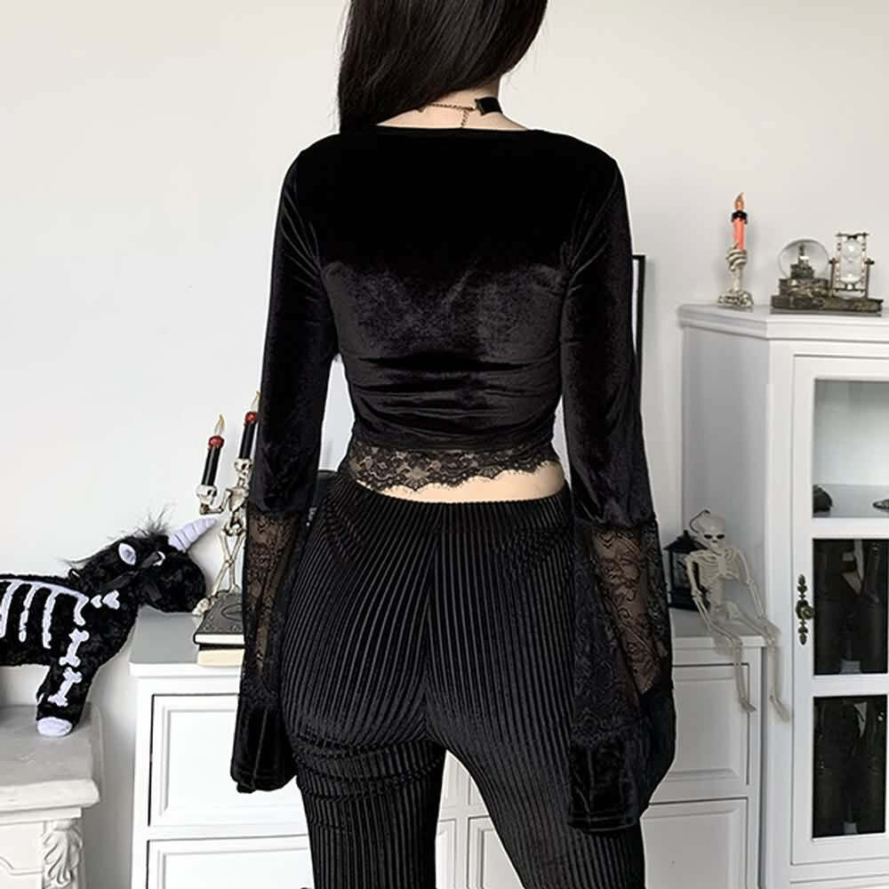 Gothic Lace Velvet Top - Y2K Grunge, 90s Fashion, Retro Style, Pastel Goth, Y2K Party Outfit