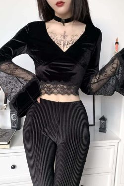 Gothic Lace Velvet Top - Y2K Grunge, 90s Fashion, Retro Style, Pastel Goth, Y2K Party Outfit