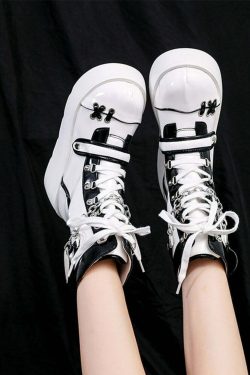 Gothic Lolita Mid-Calf Motorcycle Boots - Y2K Grunge, 90s Fashion, Retro Style, Dark Y2K V