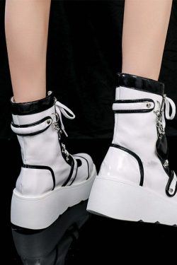 Gothic Lolita Mid-Calf Motorcycle Boots - Y2K Grunge, 90s Fashion, Retro Style, Dark Y2K V