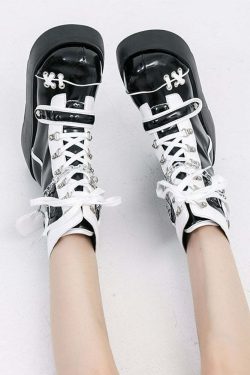 Gothic Lolita Mid-Calf Motorcycle Boots - Y2K Grunge, 90s Retro, Pastel Goth, Y2K Fashion