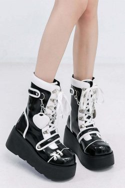 Gothic Lolita Mid-Calf Motorcycle Boots - Y2K Grunge, 90s Retro, Pastel Goth, Y2K Fashion