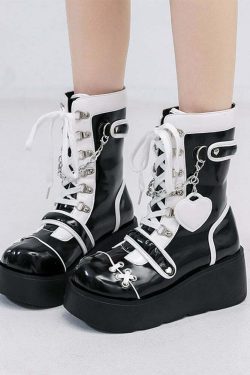 Gothic Lolita Mid-Calf Motorcycle Boots - Y2K Grunge, 90s Retro, Pastel Goth, Y2K Fashion