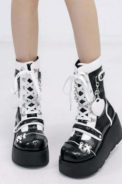 Gothic Lolita Mid-Calf Motorcycle Boots - Y2K Grunge, 90s Retro, Pastel Goth, Y2K Fashion