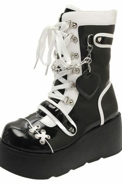Gothic Lolita Mid-Calf Motorcycle Boots - Y2K Grunge, 90s Retro, Pastel Goth, Y2K Fashion