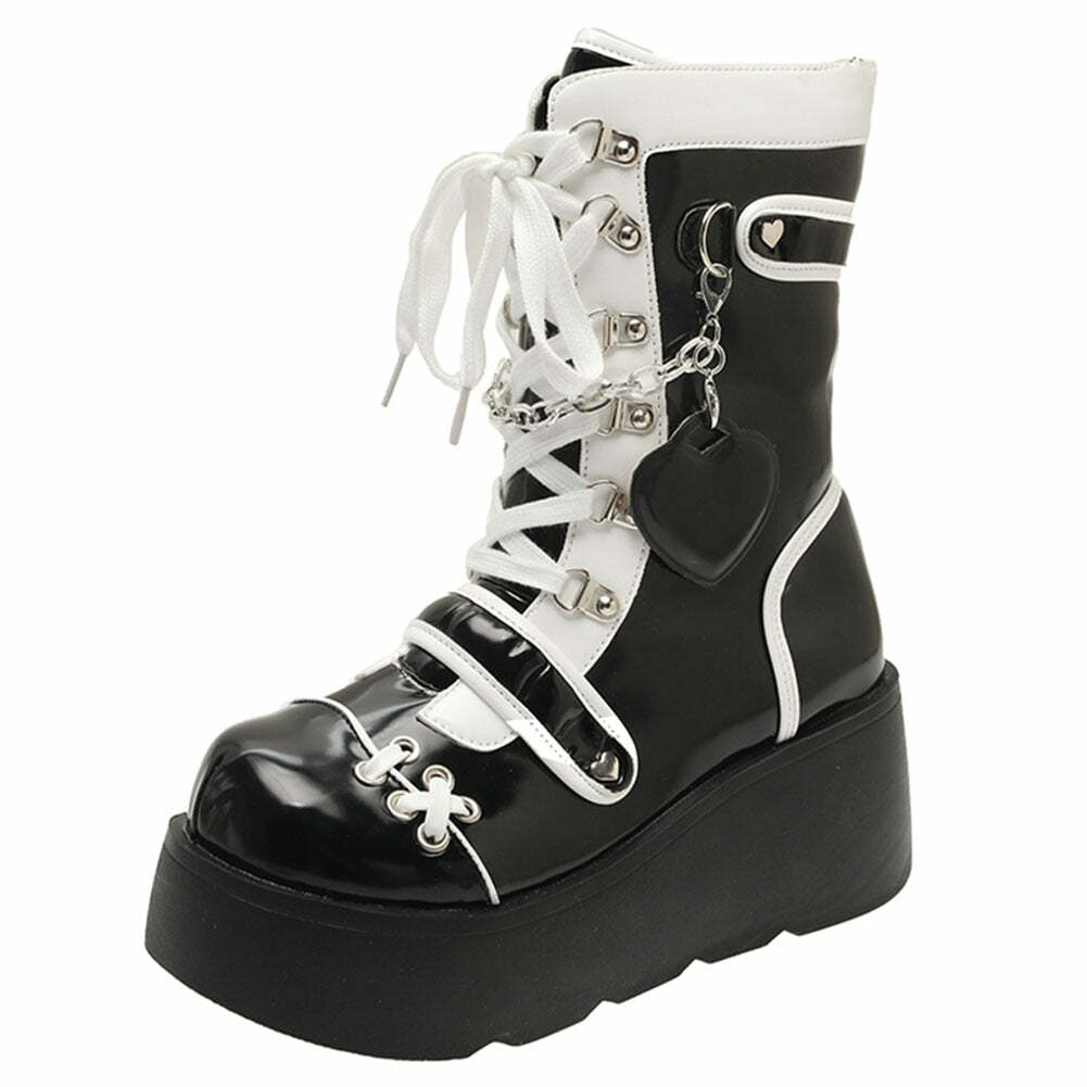 Gothic Lolita Mid-Calf Motorcycle Boots - Y2K Grunge, 90s Retro, Pastel Goth, Y2K Fashion